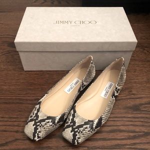 Jimmy Choo Modell Square-Toe Snakeskin-Embossed Leather Ballerina Flats